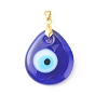 Handmade Lampwork Evil Eye Pendants, with Brass Pinch Bails, Teardrop