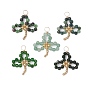 5 шт. 5 стили натуральный зеленый авантюрин и моховой агат и тайваньский нефрит и рубин в цоизите и синтетический зеленый авантюрин ограненные круглые бусины подвески, подвески клевер с латунной фурнитурой, золотые