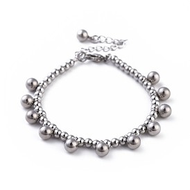 304 Stainless Steel Charm Bracelets, with Lobster Claw Clasps and Extension Chains