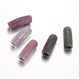 Brass Micro Pave Cubic Zirconia Tube Beads, 30x10x8mm, Hole: 5.8mm