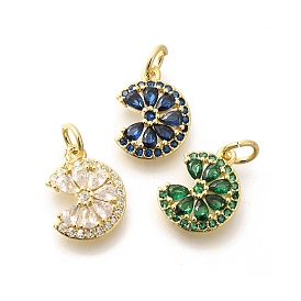 Brass Micro Pave Cubic Zirconia Pendants, with Jump Ring, Long-Lasting Plated, Lead Free & Cadmium Free, Flower Charms