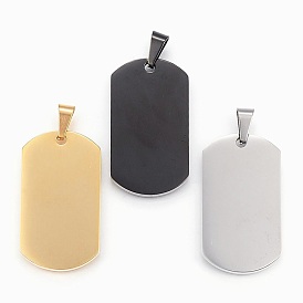 304 Stainless Steel Pendants, Smooth Surface, Rectangle, Mirror Polished Finish Stamping Blank Tags