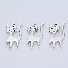 Tibetan Style Alloy Kitten Pendants, Cadmium Free & Nickel Free & Lead Free, Cartoon Cat Shape