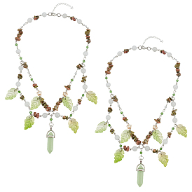 Ожерелья с подвесками в форме пули из натурального унакита, круглого белого нефрита, синтетического светящегося камня и стеклянного листа, платина