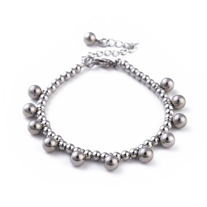 304 Stainless Steel Charm Bracelets, with Lobster Claw Clasps and Extension Chains