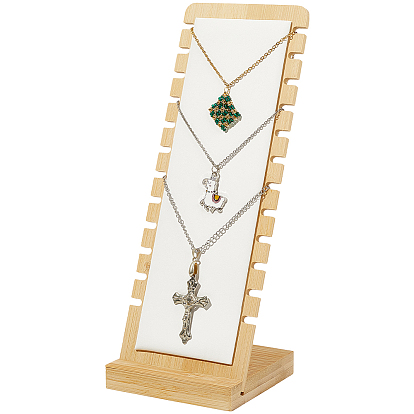 Бамбуковые стенды-органайзеры для ожерелья с наклонной спинкой, с ковриком из искусственной кожи, прямоугольные