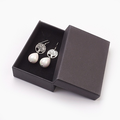 Natural Teardrop Shell Pearl Beads Dangle Earrings, with 316 Surgical Stainless Steel Cubic Zirconia Findings and 304 Stainless Steel Earring Hooks, with Packing Box