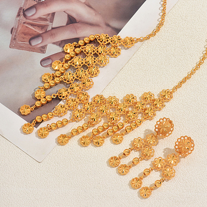 Наборы сережек-гвоздиков и колье из сплава с полыми цветочными кисточками для женщин