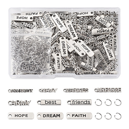 200Pcs 10 Style Tibetan Style Alloy Pendants, with 200Pcs 304 Stainless Steel Open ump Rings, Mixed Shapes