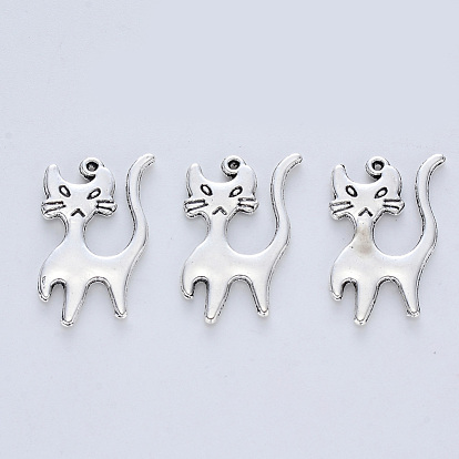 Tibetan Style Alloy Kitten Pendants, Cadmium Free & Nickel Free & Lead Free, Cartoon Cat Shape