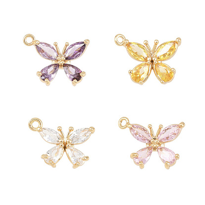 4 шт 4 цвета кулоны из латуни, микропаве, циркония, бабочка, реальный 18 k позолоченный