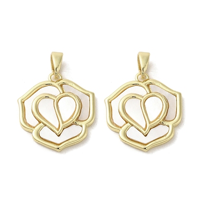 Brass Pave Shell Pendants, Flower Charms