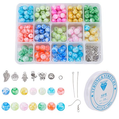 DIY Dangle Earring Making Kits, Including Glass Beads, Alloy Spacer Beads & Pendants, Brass Earring Hooks, Elastic Crystal Thread
