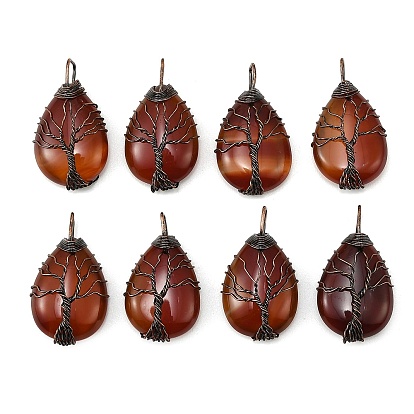 Подвески из медной проволоки из натурального сердолика (окрашенного и нагретого), подвески в виде слезинки с деревом жизни