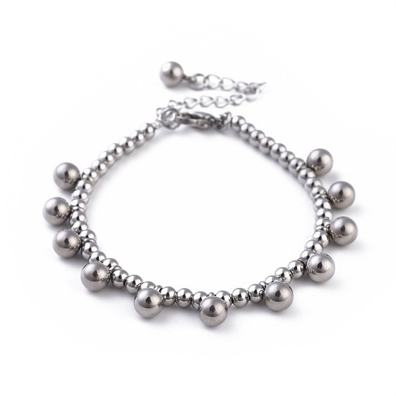 304 Stainless Steel Charm Bracelets, with Lobster Claw Clasps and Extension Chains