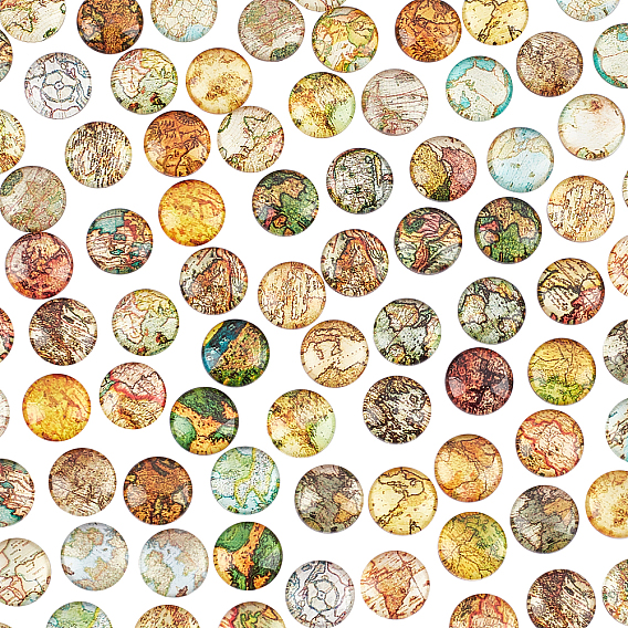 100 стеклянные кабошоны шт., плоские круглые с рисунком