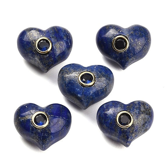 Lapis naturels teints perles lazuli, cœur, avec des pierres précieuses en laiton pavées de zircone cubique, or
