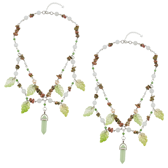 Ожерелья с подвесками в форме пули из натурального унакита, круглого белого нефрита, синтетического светящегося камня и стеклянного листа, платина