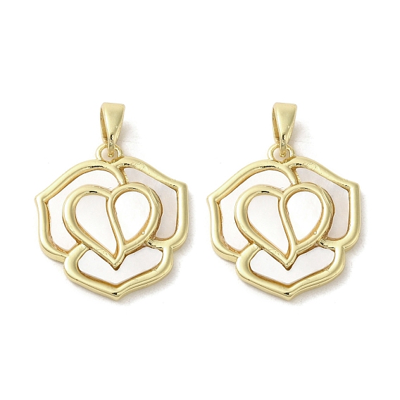 Brass Pave Shell Pendants, Flower Charms