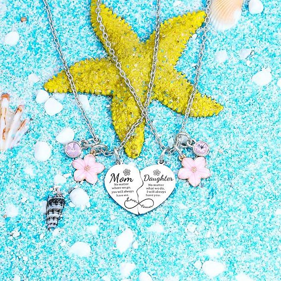 День матери цинковый сплав черная эмаль сердце дочь мать пара ожерелья для женщин