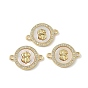 Латунные микро-паве прозрачные кубические цирконии и натуральные ракушки плоские круглые подвески с соединителем в виде знака доллара, долговечный, без свинца и без кадмия, стойки покрытие, цвет морской раковины