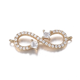 Brass Micro Clear Cubic Zirconia Links, Long-Lasting Plated, Infinity