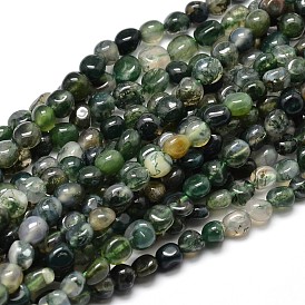 Natural Moss Agate Nuggets Beads Strands, Tumbled Stone, 5~10x6~7x3~7mm, hole: 1mm, about 14.9 inch ~15.7 inch
