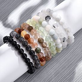 Natural Gemstone Round Beaded Stretch Bracelets for Men Women