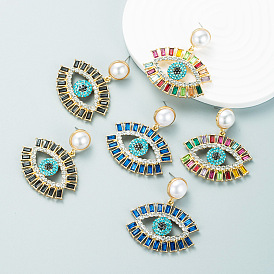 Evil Eye Brass Pave Cubic Zirconia Dangle Earrings, Plastic Pearl Stud Earrings for Women