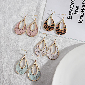 Chic Hollow Leather Teardrop Earrings for Women - Fashionable and Personalized European Style Jewelry