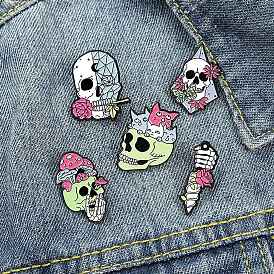 Skull Enamel Pins, Black Alloy Brooches for Backpack Clothes