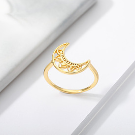 Women's gold-plated hollow petal moon ring personalized jewelry moon ring
