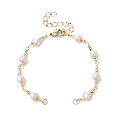 Handmade Brass Link Chain Bracelet Making, with CCB Plastic Imitation Pearl Heart & Lobster Claw Clasp, Fit for Connector Charms
