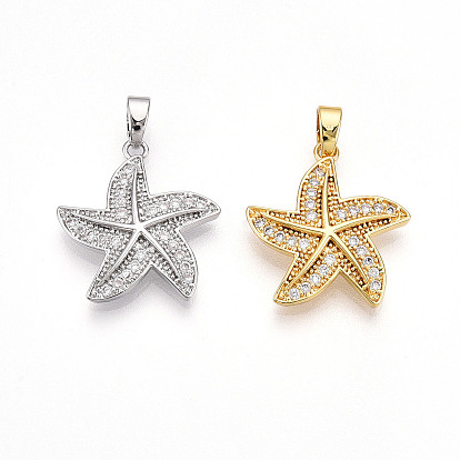 Латунные микро проложить кубического циркония подвески, без кадмия и без свинца, прелести морская звезда