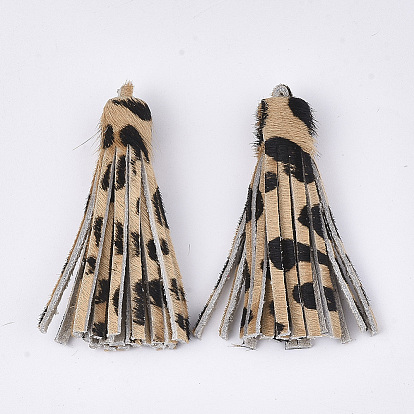 Eco-Friendly Cowhide Leather Tassel Big Pendants, Leopard Print Pattern