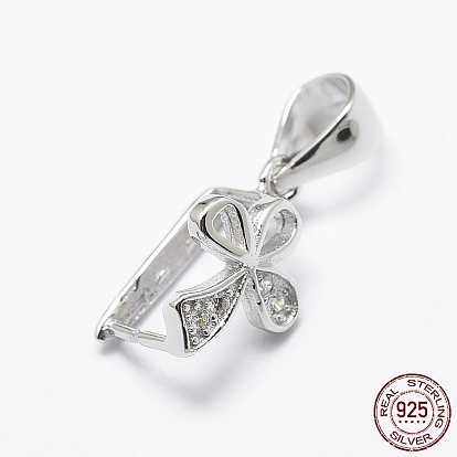 925 Sterling Silver Micro Pave Cubic Zirconia Pendant Bails, Ice Pick & Pinch Bails, Bowknot