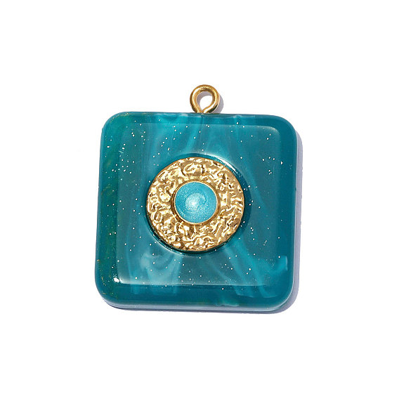 304 подвески из нержавеющей стали смолы, квадратный шарм, с эмалью, ионное покрытие (ip), долговечный, реальный 18 k позолоченный