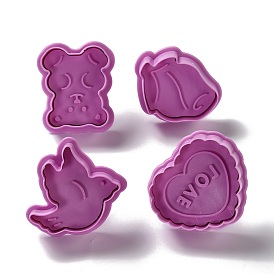 Valentine's Day Themed PET Plastic Cookie Cutters, with Iron Press Handle, Bear, Bird, Heart with Word LOVE & Rose