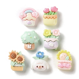 Непрозрачные кабошоны из смолы, растение в горшке