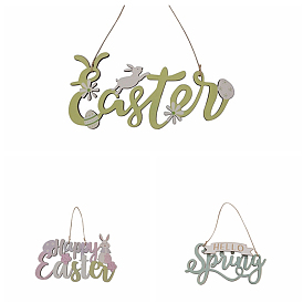 Wood Easter Pendant Decoration, Home Ornaments, with Rope, Word Easter/Happy Easter/Hello Spring