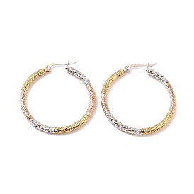Vacuum Plating 201 Stainless Steel Textured Hoop Earrings with 304 Stainless Steel Pin for Women