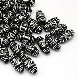 Plating Opaque Acrylic Oval Beads, Silver Metal Enlaced, 10x19~20mm, Hole: 3~4mm, about 520pcs/500g