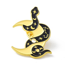 Snake with Moon Black Art Cool Enamel Pin, Alloy Enamel Brooch for Backpacks Clothes