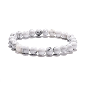 Natural Gemstone Stretchy Bracelets, with Howlite and Elastic Cord, 52mm
