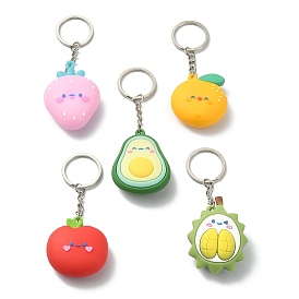 Porte-clés pendentifs en pvc sur le thème des fruits, avec porte-clés fendus, pomme/orange/durian/avocat/fraise