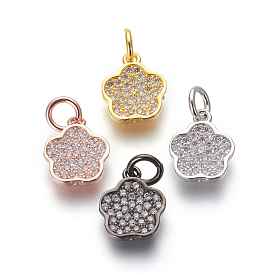 Brass Micro Pave Cubic Zirconia Charms, Lead Free & Cadmium Free, Clear, Flower