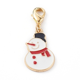 Christmas Themed Alloy Enamel Pendants, with Brass Lobster Claw Clasps, Snowman