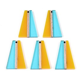 Прозрачные подвески из смолы и дерева, трапециевидные, два тона