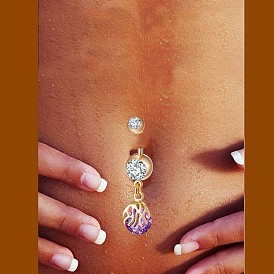 Piercing Jewelry, Brass Cubic Zirconia Navel Ring, Belly Rings, with 304 Stainless Steel Bar, Cadmium Free & Lead Free