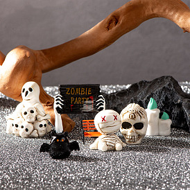 Décorations d'affichage en résine d'halloween, ornements miniatures, crâne/momie/lapin